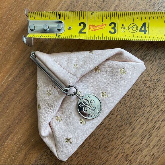 Triangle Fold Italian Leather Coin Purse Florence Firenze Pink Fleur de Lis - Picture 11 of 12